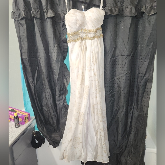 Strapless White Dress with Gold Accents - Picture 2 of 6